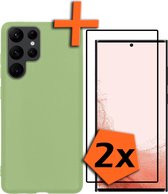 Samsung Galaxy S22 Ultra Hoesje Met 2x Screenprotector - Samsung Galaxy S22 Ultra Case Groen Siliconen - Samsung Galaxy S22 Ultra Hoes Met 2x Screenprotector