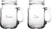 Gegraveerde Drinkglas 45cl met schroefdeksel Broer-Zus