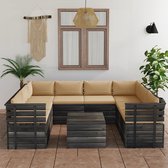 vidaXL 9-delige Loungeset met kussens pallet massief grenenhout