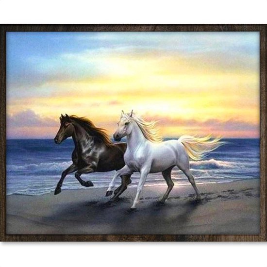 Eagle® Diamond Painting Volwassenen - Paarden in Zee - 50x40cm - Vierkante Steentjes