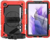 Samsung Galaxy Tab A7 Lite T220 Tablet Kids case - Armor Case - Schermbeschermer - ShockProof - Handstrap - met Schouderband - Zwart / Rood - ZT Accessoires