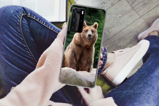 Telefoonhoesje Geschikt voor Huawei P40 Pro hoesje - Bos - Beer - Stenen - Siliconen Telefoonhoesje