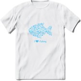 I Love Fishing - Vissen T-Shirt | Blauw | Grappig Verjaardag Vis Hobby Cadeau Shirt | Dames - Heren - Unisex | Tshirt Hengelsport Kleding Kado - Wit - XXL