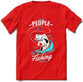 Cool People Do Fishing - Vissen T-Shirt | Blauw | Grappig Verjaardag Vis Hobby Cadeau Shirt | Dames - Heren - Unisex | Tshirt Hengelsport Kleding Kado - Rood - L