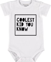 Baby Rompertje met tekst 'Coolest kid you know' |Korte mouw l | wit zwart | maat 50/56 | cadeau | Kraamcadeau | Kraamkado
