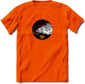 Fishing - Vissen T-Shirt | Grappig Verjaardag Vis Hobby Cadeau Shirt | Dames - Heren - Unisex | Tshirt Hengelsport Kleding Kado - Oranje - XXL