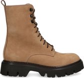 Manfield - Dames - Beige suède veterboots - Maat 38