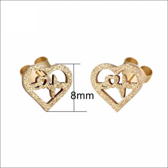 Aramat jewels ® - Zweerknopjes oorbellen hartslag goudkleurig chirurgisch staal 8mm