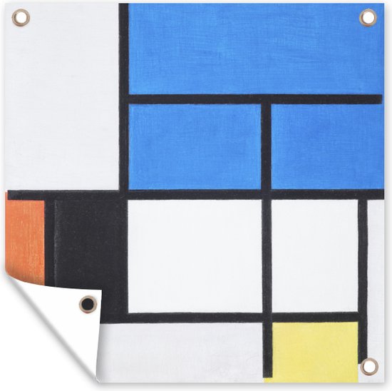 Tuindoek Compositie met blauw, rood, zwart, geel en grijs - Piet Mondriaan - 100x100 cm