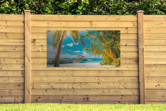 Affiche pour clôture Plage - Palmier - Mer - 200x100 cm - Toile de jardin