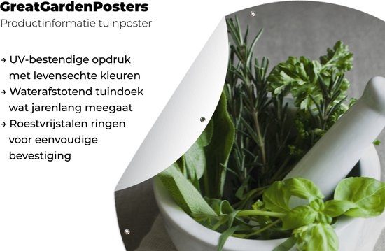 Cercle de jardin Les herbes fraîches dans un mortier - 150x150 cm - Poster de jardin rond - Extérieur