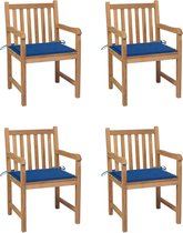 Decoways - Tuinstoelen 4 stuks met koningsblauwe kussens massief teakhout