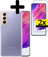 Hoesje Geschikt voor Samsung S21 FE Hoesje Siliconen Case Met 2x Screenprotector - Hoes Geschikt voor Samsung Galaxy S21 FE Hoes Siliconen - Transparant