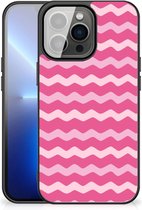 Smartphone Hoesje iPhone 13 Pro Max Bumper Hoesje met Zwarte rand Waves Pink
