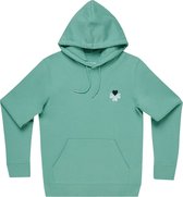 HOUSE OF HARTS ORGANISCH KATOENEN HOODIE ZEE GROEN MET ICONISCH HARTEN LOGO ACHTEROP MAAT L