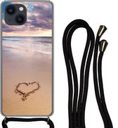Coque avec cordon iPhone 13 Mini - Coeur sur la plage aux Pays- Nederland - Siliconen - Bandoulière - Coque arrière avec cordon - Coque pour téléphone avec cordon - Coque avec corde