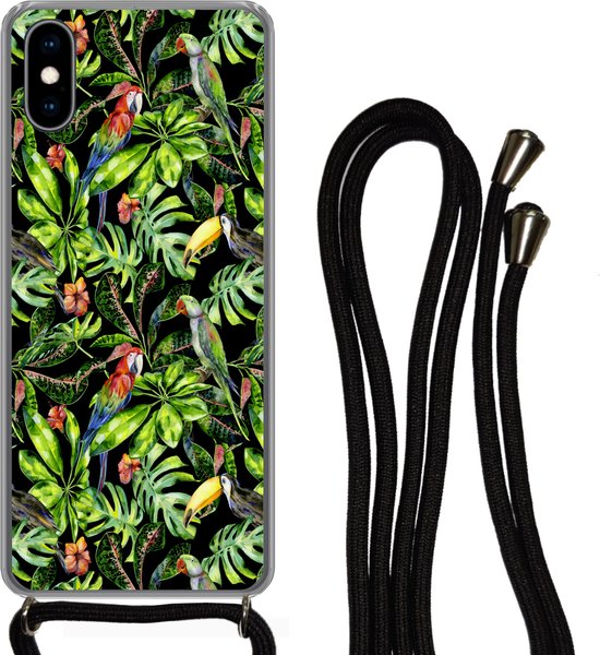 Cordon téléphonique - Chaîne téléphonique - Étui avec cordon Convient pour iPhone XS - Vogels - Tropical - Motifs - Siliconen - Bandoulière - Étui de téléphone avec cordon