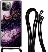 Coque avec cordon iPhone 12 Pro - Marbre - Or - Natuursteen - Siliconen - Bandoulière - Coque arrière avec cordon - Coque pour téléphone avec cordon - Coque avec corde