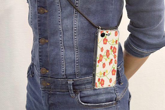 Coque avec cordon iPhone SE 2020 - Bloem - Fleurs sauvages - Motifs - Siliconen - Bandoulière - Coque arrière avec cordon - Etui pour téléphone avec cordon - Etui avec corde - Cadeaux chaussures - Petits cadeaux - Sinterklaas pour les grands enfants