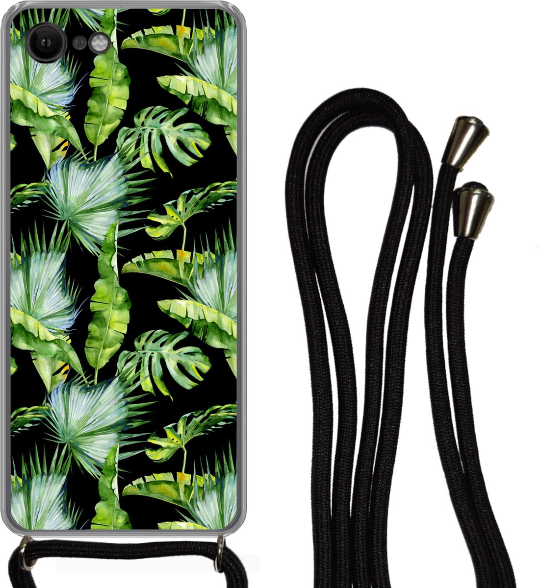 Telefoonkoord - Telefoonketting - Telefoonhoesje Geschikt voor iPhone SE 2020 - Palmbladeren - Tropisch - Patronen - Siliconen - Crossbody - Telefoonhoesje met koord Telefoonhoesje