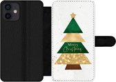 Bookcase Geschikt voor iPhone 12 Mini telefoonhoesje - Kerstboom - Merry Christmas - Spreuken - Quotes - Kerst - Met vakjes - Wallet case met magneetsluiting