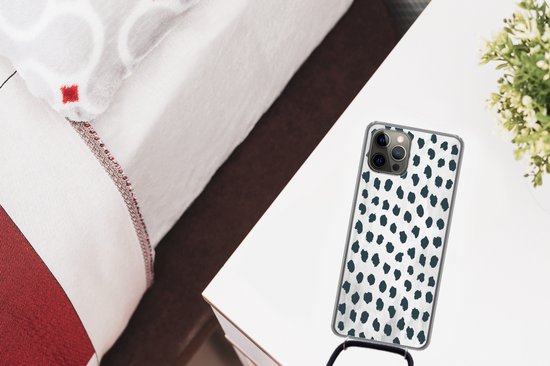 Coque avec cordon iPhone 13 Pro - Pois - Zwart - Marbre - Siliconen - Bandoulière - Coque arrière avec cordon - Coque pour téléphone avec cordon - Coque avec corde