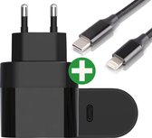 USB-C Oplaad Adapter 20W + Lightning Oplaadkabel - Geschikt voor iPhone 13/13 Pro/13 Mini/13 Pro Max/12/12 Pro/11/ 11 Pro/XR/ iPad Pro 2020 - Zwart