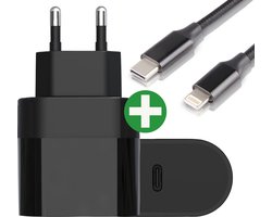 Oplader geschikt voor iPhone 12, 13, 14 Pro, Pro Max, Plus, Mini - 20w - Power Delivery - Snellader - 1 Meter - Nylon - Lange Levensduur - Zwart