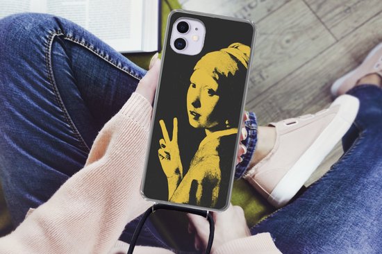Coque avec cordon iPhone 11 - Vermeer - Art - Jaune - Siliconen - Bandoulière - Coque arrière avec cordon - Coque pour téléphone avec cordon - Coque avec corde