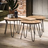 Salontafel set rond 4 Ø50 / Massief acacia naturel - Industriële Salontafels voor Woonkamer - Industrieel Design