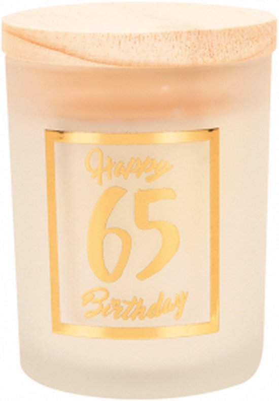 Anniversaire - Bougie parfumée - White/doré - Happy Birthday - 65 ans - coffret cadeau vert - Dans coffret cadeau