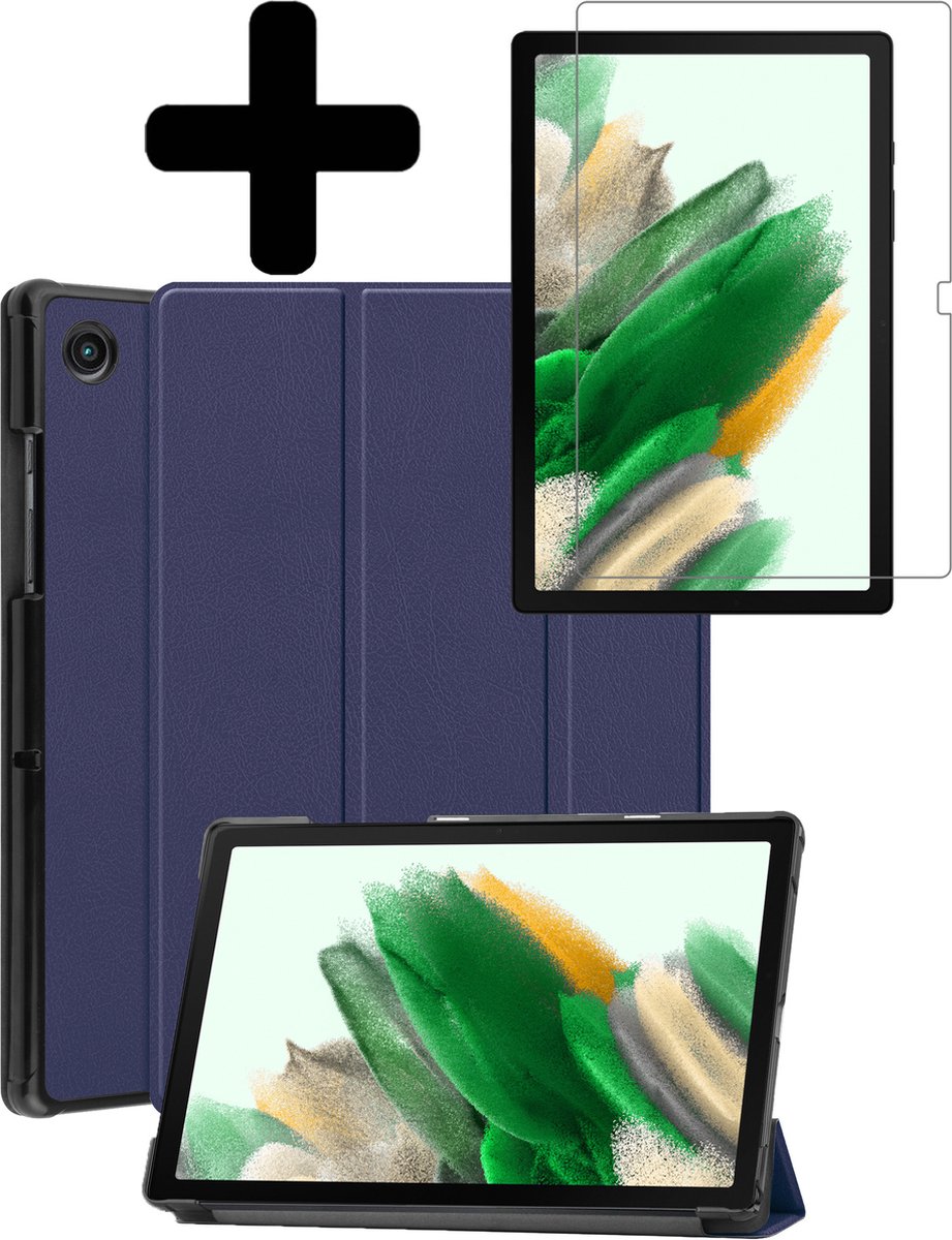 Hoes Geschikt voor Samsung Galaxy Tab A8 Hoes Luxe Hoesje Book Case Met Screenprotector - Hoesje Geschikt voor Samsung Tab A8 Hoes Cover - Donkerblauw