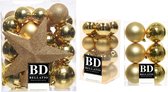 55x stuks kunststof kerstballen met ster piek goud mix - Kerstversiering/boomversiering