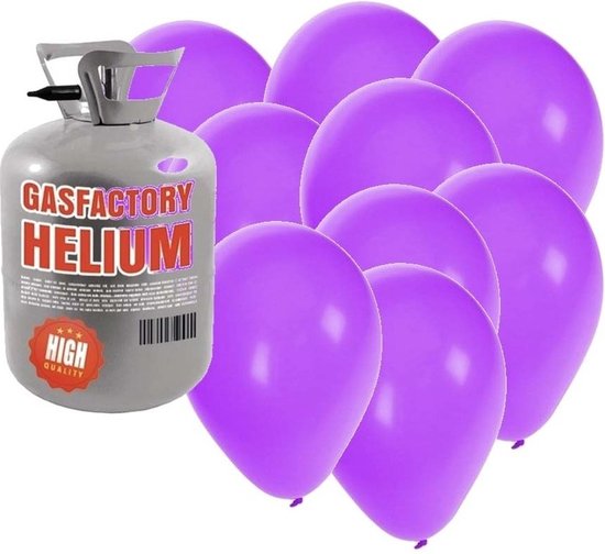 Helium tank met 50 paarse ballonnen - Paars - Heliumgas met ballonnen voor een thema feest