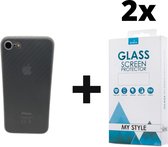 Backcase Carbon Hoesje iPhone 8 Wit - 2x Gratis Screen Protector - Telefoonhoesje - Smartphonehoesje