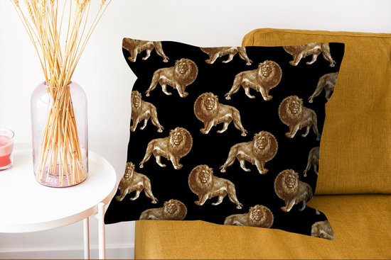 Coussins Coussins décoratifs - Oreillers Salon - 60x60 cm - Motifs - Lion - Or - Zwart