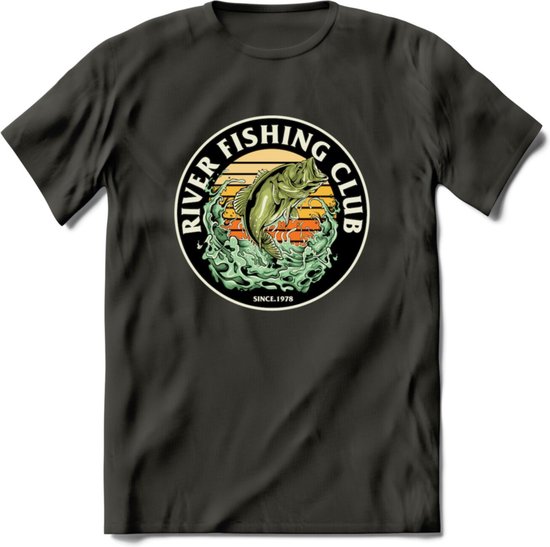 Fishing Club - Vissen T-Shirt | Beige | Grappig Verjaardag Vis Hobby Cadeau Shirt | Dames - Heren - Unisex | Tshirt Hengelsport Kleding Kado - Donker Grijs - S