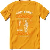 A Day Without Fishing - Vissen T-Shirt | Oranje | Grappig Verjaardag Vis Hobby Cadeau Shirt | Dames - Heren - Unisex | Tshirt Hengelsport Kleding Kado - Geel - XL