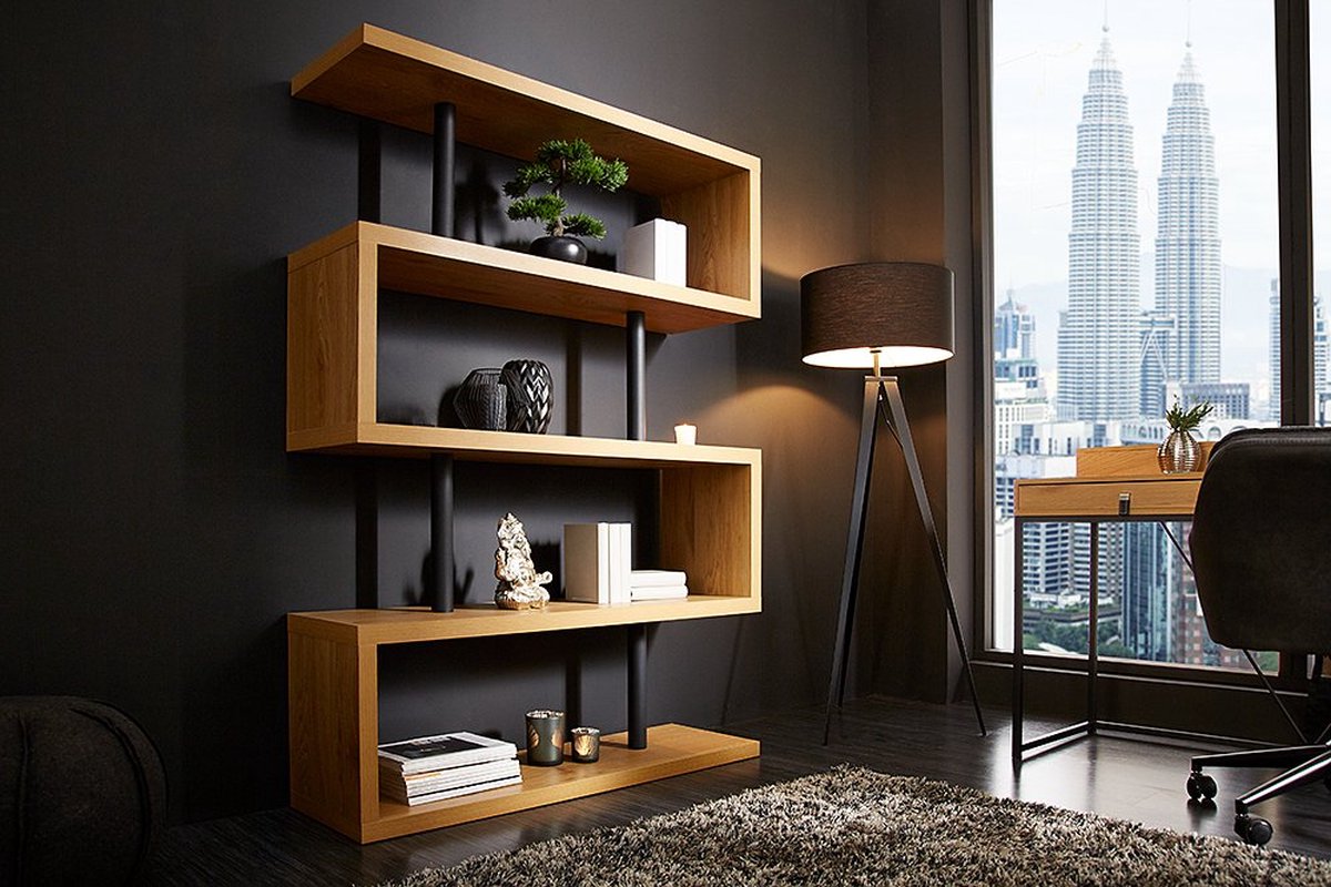 Design Wandmeubel Boekenkast 165 cm eiken look boekenkast met vijf planken gelamineerd houtmateriaal