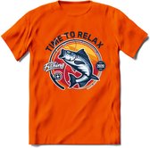 Fishing - Vissen T-Shirt | Grappig Verjaardag Vis Hobby Cadeau Shirt | Dames - Heren - Unisex | Tshirt Hengelsport Kleding Kado - Oranje - XXL