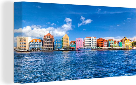 Canvas Schilderij Skyline van Willemstad in Curaçao - 80x40 cm - Wanddecoratie