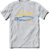 Go Fishing - Vissen T-Shirt | Grappig Verjaardag Vis Hobby Cadeau Shirt | Dames - Heren - Unisex | Tshirt Hengelsport Kleding Kado - Licht Grijs - Gemaleerd - XXL