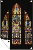 Muurdecoratie Afbeelding van een glas in lood raam in een kathedraal in Chartres - 120x180 cm - Tuinposter - Tuindoek - Buitenposter
