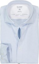 OLYMP No. 6 super slim fit overhemd 24/7 - mouwlengte 7 - lichtblauw met wit pique - Strijkvriendelijk - Boordmaat: 39