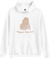 Hoodie Sweater | Billie Eilish | Happier Than Ever | Merchandise | Merch - Maat L - Trui - Wit - Kleding - Unisex - Katoen - Polyester - Capuchon - Lange mouw - Steekzakken