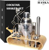 Haska Luxe Cocktail set - 13 delig - Cocktail Shaker (750ml) - Inclusief Bamboe Standaard - Inclusief Receptenboek - Bartending Kit - Kerst Cadeau Tip