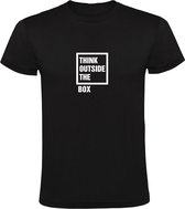 Think outside the box | Heren T-shirt | Zwart | Buiten de doos denken | Analyse | Effect | Kader | Mindset | Slim | Succes | Toekomst
