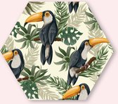 Jungle Tucan - 80 cm Aluminium Hexagon - Bloemen en Planten - Wanddecoratie