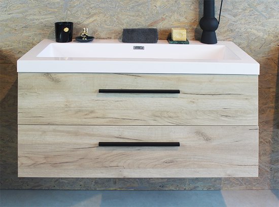 Meuble de salle de bain Timbur 100 cm avec poignées noir mat Bois