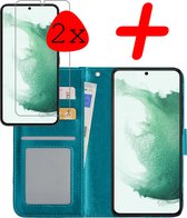 Samsung Galaxy S22 Plus Hoesje Bookcase Met 2x Screenprotector - Samsung Galaxy S22 Plus Case Hoes Cover - Samsung Galaxy S22 Plus 2x Screenprotector - Turquoise